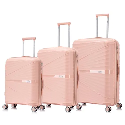1990s Juego de Maletas expandibles Polipropileno 3 Piezas|Maleta Cabina 55x39x21.5cm|Mediana expandible 65cm|Grande Extensible 75cm (Rosa Claro)
