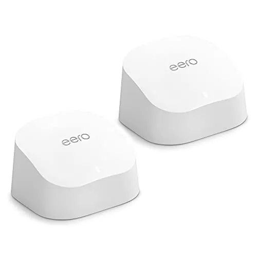Router wifi de malla eero 6 de Amazon | Con Ethernet de 500 Mb/s, 280 m2 de cobertura y capacidad para conectar más de 75 dispositivos | pack de 2, modelo de 2021