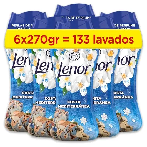 Lenor Perlas De Perfume para la Ropa, 133 Lavados (6 x 270g), Brisa Marina Y Jazmín, Edición Limitada Costa Mediterránea, Frescor Ininterrumpido Hasta 12 Semanas