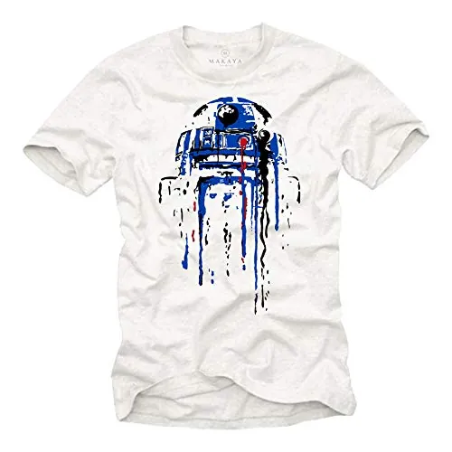Camisetas Frikis - Regalos para Hombres - Nerd Gamer Geek Gaming Wars Jedi R2 Blanco S