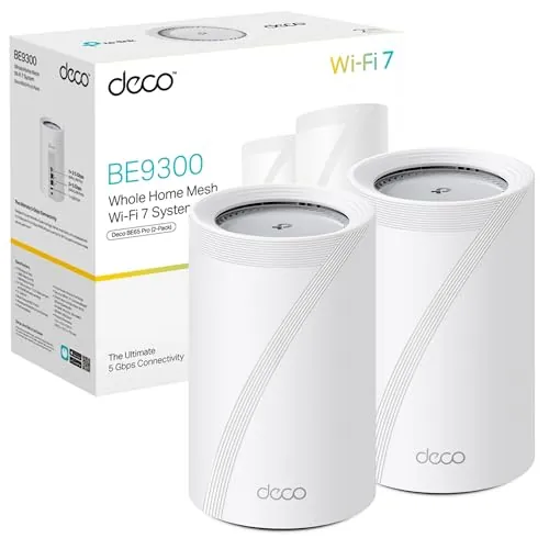 TP‑Link Deco BE65 Pro (2-Pack) – Wi‑Fi 7 Mesh Triband BE11000 System (11 Gbps), Hybrid Backhaul, Multi‑Link Operation, LAN Ports 2×5 Gbps + 1×2.5 Gbps, HomeShield