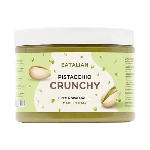 EATALIAN by AMZ BETTER Crema de Pistacho CRUNCHY 500 gr, Crema para Untar con Trozos de Pistacho, Sabor Dulce, Ideal para Pan, para Rellenar Postres, Helados, Dubai Chocolate, Made in Italy