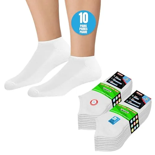 SOXCO 10 Pares Calcetines Tobilleros Mujer Hombre Verano Calcetines Cortos Bajos, paquete de 10 (EU 35-38, Blanco)