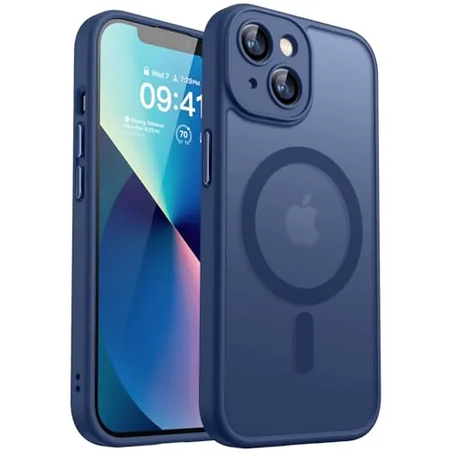 CANSHN Funda Magnética para iPhone 13 Mini(5.4 Pulgadas), Compatible con MagSafe, [Protección Total de La Cámara] Carcasa Fondo Mate Translúcido,Azul Oscuro