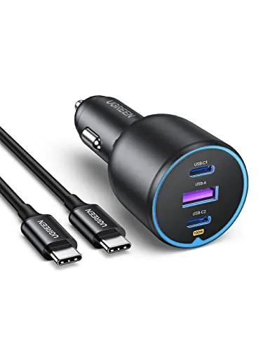 UGREEN 130W Cargador Coche USB C 45W PPS PD QC 3.0 Car Charger con Cable