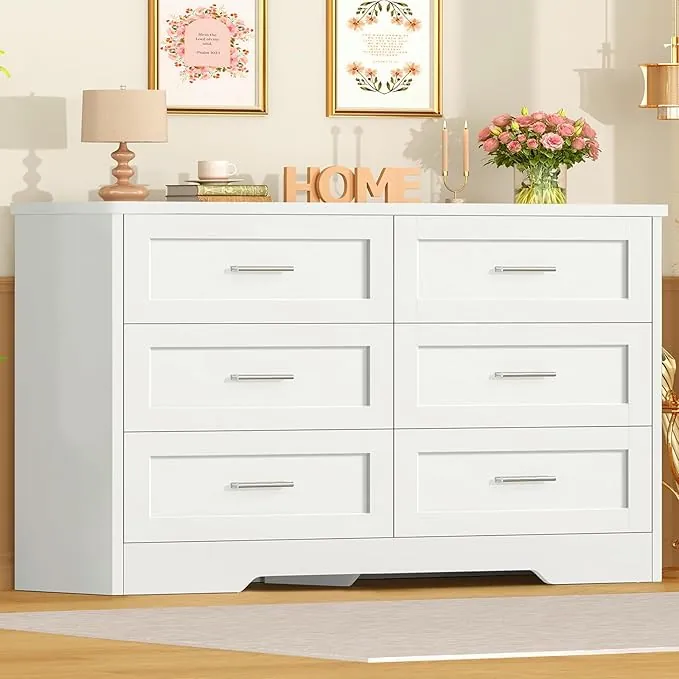 TEENFON Comoda Dormitorio 6 Cajones Blanca, Cómoda y Cajonera Multifunción para Dormitorio - Sinfonier Blanco de Gran Capacidad, Ideal para Salón y Entrada, 107x35x75.5 cm