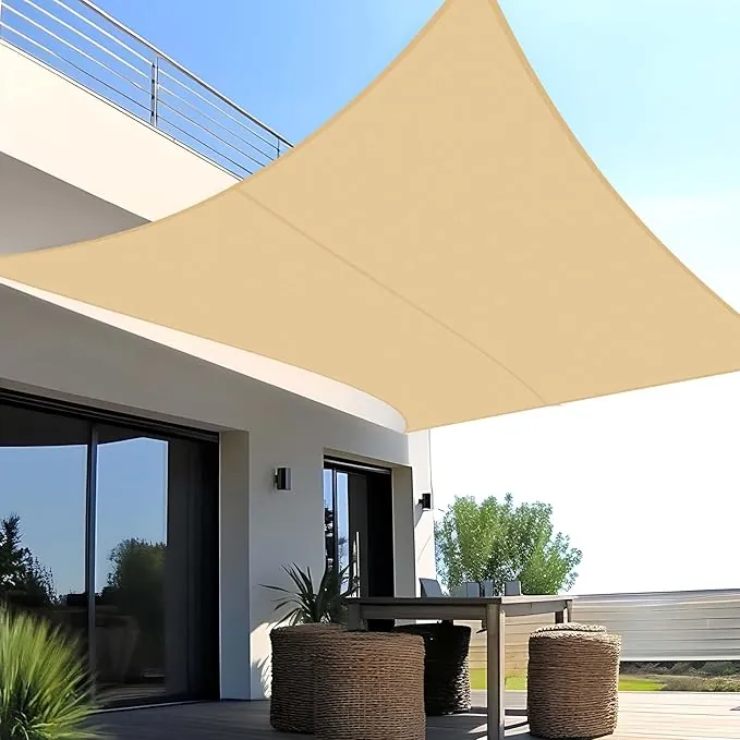 SUNNY GUARD Toldo Vela de Sombra Impermeable 4x5m Rectangular a Prueba de Viento protección UV para Patio,Jardín, Exteriores, Terraza, Color Arena