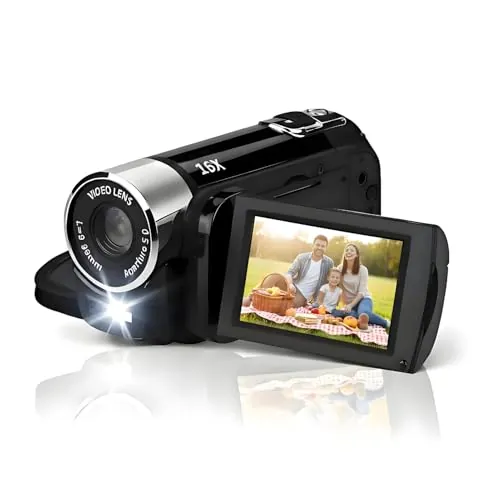 Akozon Videocámara de Mano, 1080P 16MP Dv Cámara 2.7in TFT Pantalla Giratoria 16x Vlogging Video para Niños Zoom Digital con Cable USB Mini Reproductor Dv Negro (Negro)