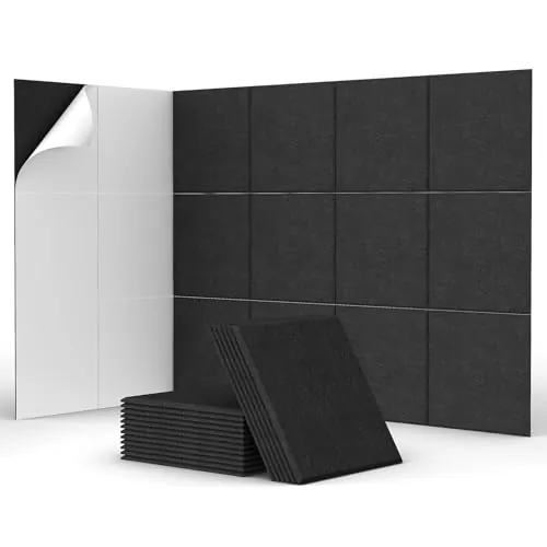 TONOR Espuma Acústica Pack 18 Paneles, Paneles Acústicos Cuadrado con Respaldo Adhesivo, Insonorizacion Acustica Pared y Decoración para Estudio, Gaming, Podcasting, Grabación, 30 x 30 x 0,9cm, Negro