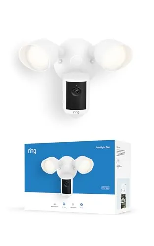 Ring Cámara con focos (Floodlight Cam), cableada (última generación), Retinal 2K, zoom mejorado 6 aumentos, focos de alta intensidad, prueba gratuita de 30 días del plan de suscripción a Ring