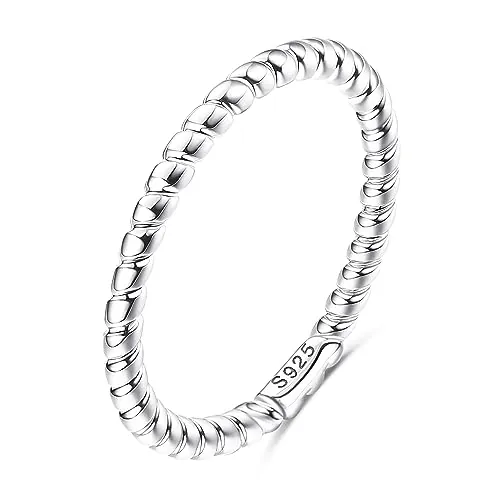 Milacolato Anillo de Plata 925 para Mujer Niñas, Anillos de Plata de Ley Chapados en Oro Blanco de 18 Quilates, Anillo de Dedo de Promesa de Compromiso de Boda Fino de 1,5mm Tamaño 14.5