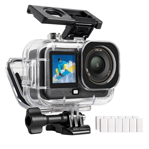 FitStill Carcasa impermeable de 60 m para DJI Osmo Action 6, diseño de zapata fría dual, anillo de sellado grueso, lente de vidrio óptico, accesorio DJI Osmo Action 6