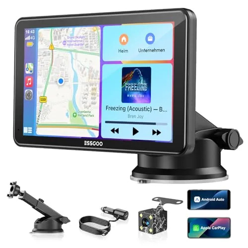 ESSGOO 7 Pulgadas Pantalla Carplay Coche Android Auto con Cámara de Reversa