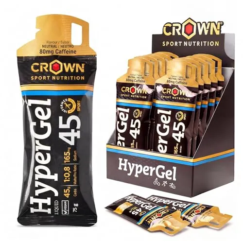 Crown Sport Nutrition HyperGel 45 Neutro Cafeína | Geles Energéticos Running Ciclismo 45g | Ratio 1:0,8 Con Cafeína 80mg | Informed Sport | Caja 10x60ml