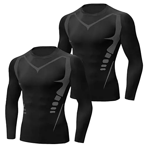 Terecey Camiseta de Compresión de Manga Larga para Hombre, Camiseta Deportiva de Hombre Transpirable, Ropa Running Hombres Camisa de Compresión Cuello Redondo