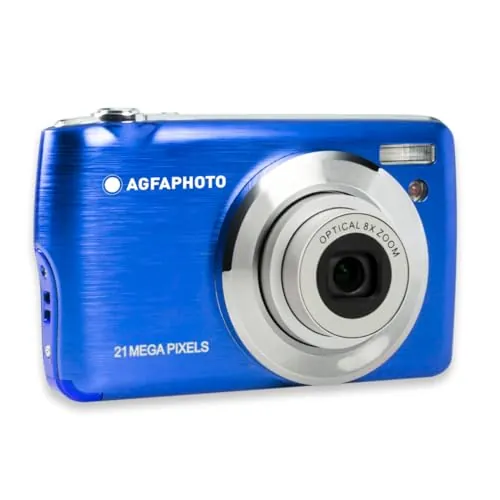AGFA Photo Realishot DC8200 - Cámara Digital Compacta, 18MP, Video Full HD, Pantalla LCD 2.7'', Zoom Óptico 8X, Batería de Litio y Tarjeta SD de 16GB - Azul