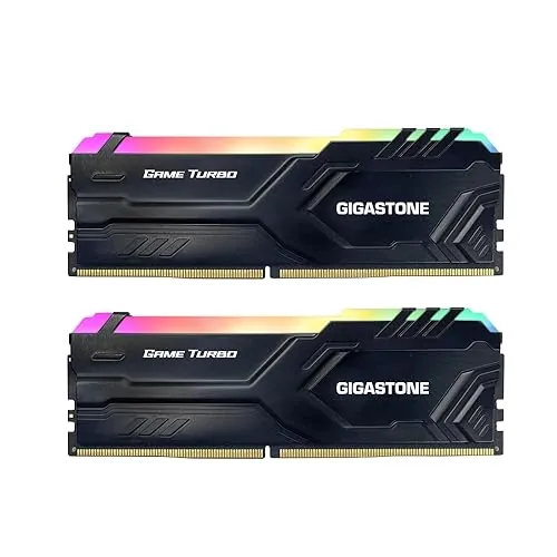 【RGB DDR4 RAM】 GIGASTONE Game Turbo 32GB Kit(2x16GB) DDR4 3200MHz PC4-25600 CL 16-18-18-40 Intel XMP 2.0 AMD Ryzen 1.35V UDIMM 288pin sin búfer sin ECC PC Desktop de Memoria Alto Rendimiento-Negro