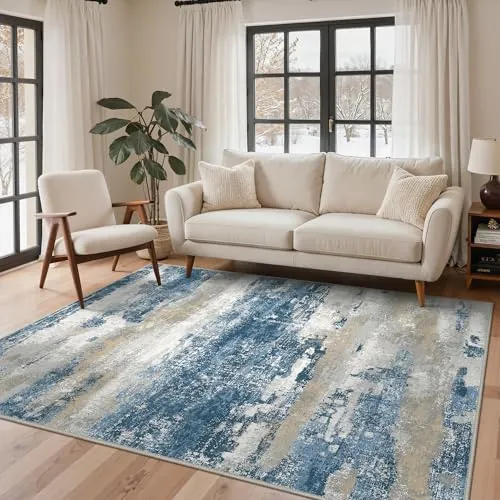 BEIMO Alfombra de Salón de Pelo Corto, Tapetes Abstractos Modernos Antideslizantes y Lavables, Alfombra Grande para Sala, Habitación, Dormitorio, Comedor, Cielo Lívido, 160X230CM