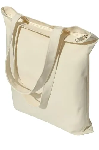 Bolsas de Tela 35x40cm con Cremallera y Bolsillo. Prácticas y Versátiles. Ideales para Compras, Universidad, Trabajo y Pintar. Tote Bag Grande y Reutilizable para Mujeres. Bolso tela blanca (1)