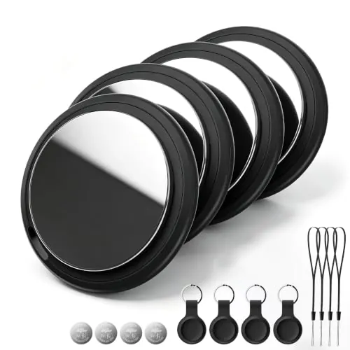 Bnlei Localizador Smart Air Tracker Tag Funciona con Apple Buscar (Solo iOS), Batería de Repuesto Incluida, Bluetooth Rastreador para Llaves, Coche, Bicicleta, Bolso (Negro, Paquete de 4)