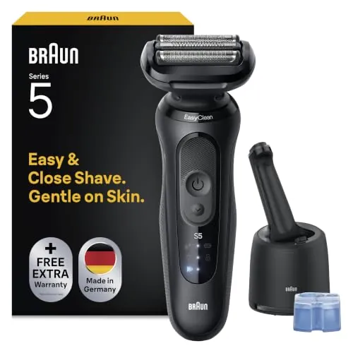 Braun Series 5 Afeitadora Eléctrica Hombre, 52-N7000cc, Negro | Máquina de Afeitar Resistente al Agua, Recargable, con Centro de Limpieza , 2 Modos de Afeitado, 50 Min de Uso