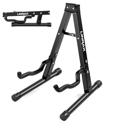 LINRAX FS1 Soporte de Guitarra Plegable, Soporte de Suelo en Forma de A, Soporte Universal para Guitarra Acústica Clásica Eléctrica Bajo Ukelele Banjo Mandolina Violín, Soporte Guitarra Ajustable