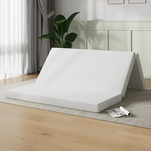 Novilla Colchón Plegable 10 cm, Cama Supletoria de 3 Piezas con Espuma Alta Densidad, Funda Lavable y Transpirable, Ideal para Invitados, Camping y Viajes (135x190 cm)
