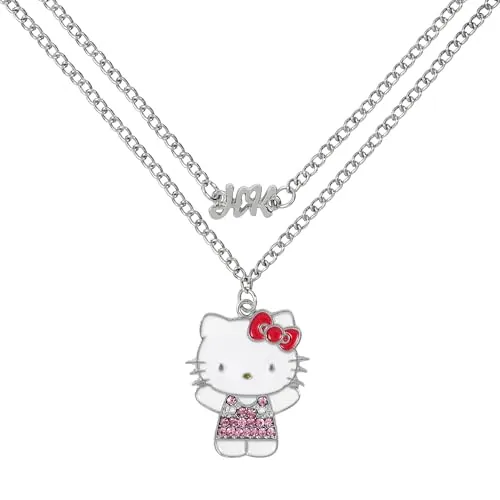KIDS EUROSWAN Hello Kitty - Conjunto de collar chapado en plata con colgante de dibujos animados para niña