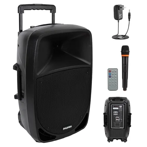 Pyle Sistema de Altavoces, PA, 800W, Bluetooth, Portatil, Recargable, Interiores, Exteriores, Subwoofer de 8”, Lector de MP3/USB/SD, Micrófono, inalambrico, Radio USB/SD, Color Negro