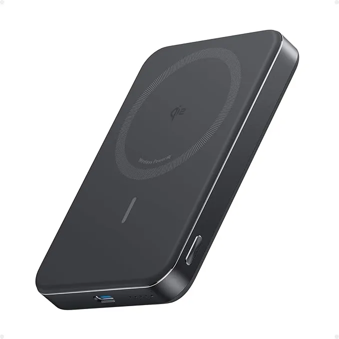 Anker MagGo Power Bank, Batería magnética ultradelgada de 10000 mAh, Certificado Qi2, Cargador Portátil 15 W, Cargador Compatible con MagSafe, diseño ergonómico, Solo para iPhone 16/15/14