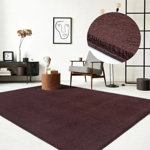 the carpet Relax - Alfombra Moderna y mullida de Pelo Corto, para salón, Parte Inferior Antideslizante, Lavable hasta 30 Grados, Muy Suave, Burdeos, 200 x 280 cm
