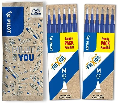 PILOT Caja de 2 set de 6 Recambios FriXion - Recambios para Bolígrafos borrables - Compatible con FriXion Ball y FriXion Ball Clicker - Azul - Punta Media (12 recambios)