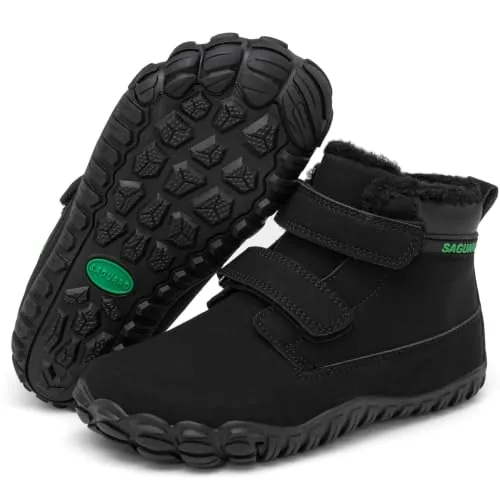 SAGUARO Botas Barefoot Niña Botas Nieve Niño Abrigadas Zapatos Invierno con Forro Cálido Zapatillas Barefoot Ligera Repelentes al Agua, Negro, 28