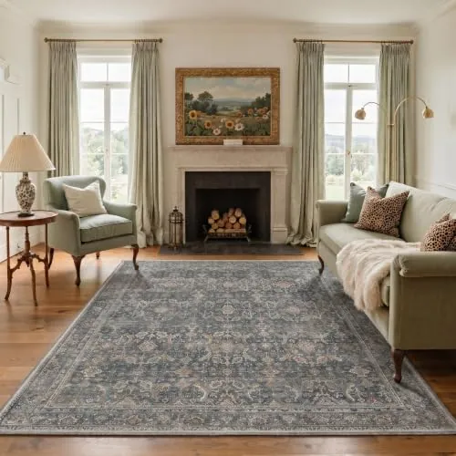 GENIMO Alfombra sin Peluche Lavable 200x290cm para habitacion, Gris Oscuro