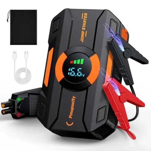 𝟳𝟳 𝟬𝗙𝗙 Arrancador de Baterias de Coche - 𝟏𝐎𝐎𝐎𝐎𝐀 Arrancador Coche | para 9.0L Gasolina o 8.5L Diesel, 12V Arrancador de Coches Portatil con Pantalla LCD, Jump Starter Carga Rápida, Linterna LED