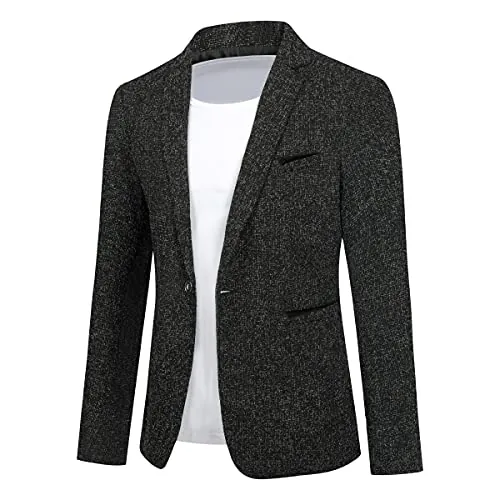 Allthemen Blazer Hombre 1 Botón Slim Fit Saco Casual Business 38# Negro M | Americana Rayas Mate, Solapa con Muesca, Tejido Elástico, Retro y Refinado, 2 Bolsillos Rectos Entrada, para Bodas Fiestas