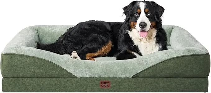 EHEYCIGA Cama Ortopedica y Viscoelastica para Perro XXL 132x104x20.3 cm, Memory Foam Sofa para Perros Lavable, Cama Gato Suave, Verde