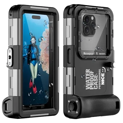 Ezanmull Carcasa Sumergible para iPhone 16/15/14/13/12/11 Pro MAX/XR/XS/X y más, protección Profesional [15 m/50 pies], Funda Impermeable para esnórquel, Surf, Fotos y vídeos (Negro)