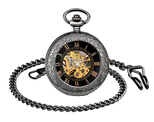 MICGIGI - Reloj de bolsillo mecánico clásico analógico de cuerda manual con cadena