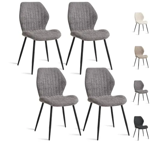 GrandCA HOME Juego de 4 Sillas de Comedor Sillas con Asiento Tapizado, Sillas de Cocina Nórdicas Sillas Acolchadas con Patas de Metal, Cojines de Tela, Gris