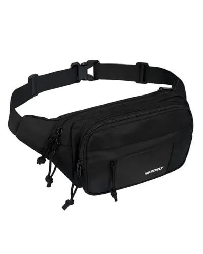 Waterfly Riñonera Grande para Hombre y Mujer, Bolsa de Cinturón con 4 Bolsillos con Cremallera y Cinturón Ajustable para Actividades al Aire Libre, Viajes, Uso Casual y Senderismo