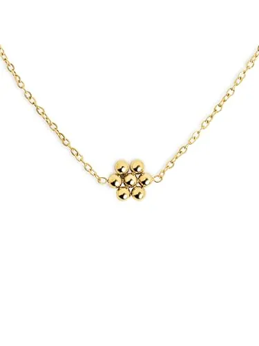 SINGULARU - Collar Tiny Daisy. Acero con Acabado en Baño de Oro de 18Kt. Cadena con Bolitas. Joyas para Mujer