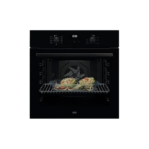 AEG Horno Multifunción TU5AB20WSK, 72 L, Limpieza Aqua Clean, 7 Programas, Ventilador XXL SurroundCook, Cocción Multinivel, Mandos Escamotables, Pantalla LED, Cristal Negro