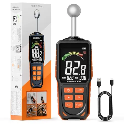 ROVLAK Medidor de Humedad para Pared y Madera, Sin Pines Profesional Detector de Humedad No Destructivo con Sonda Esférica Escaneo Profundo 40 mm, Alarma Sonora para Hormigón, Casa y Autocaravanas