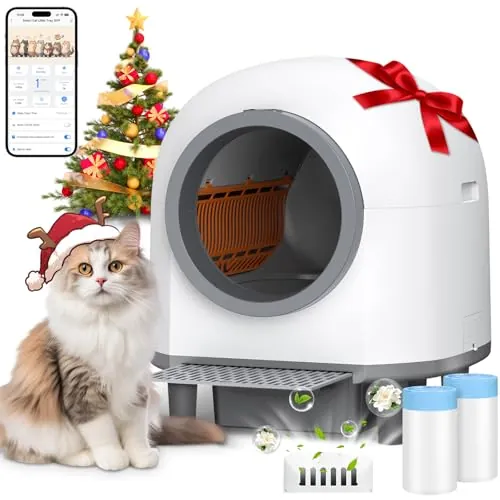 RWSRW Arenero Gatos Autolimpiable, 80L Arenero Autolimpiable para Gatos Silenciosa Caja de Arena Automática Integrada Segura XXL WC Arenero Automatico Inodoro Sistema de Parada de Seguridad (Blanco)