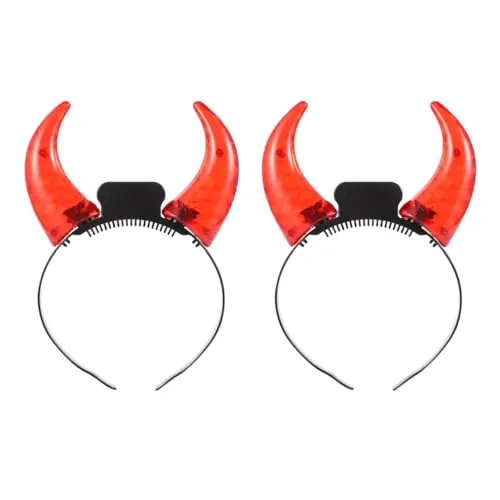 Didiseaon 2 Piezas Cuernos Demonio: Diadema Cuernos acdc con Luz Rojo Devil Horns Banda de Pelo Intermitente de Halloween Aro de Pelo Brillante Componentes Electrónicos Perder Brilla