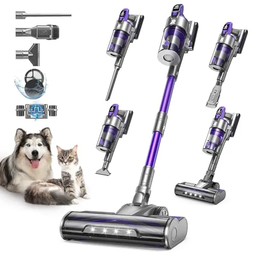 Redkey X18 Aspiradora sin Cable 60KPa/650W/80Mins, 8 en 1 Aspiradora Inalámbrico de Pantalla Tactl LED Modo Automatico Inteligente Autocargable, Autoportante para Suelos/Alfombras/Pelo de Animales