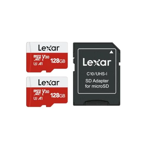Lexar Tarjeta Micro SD de 128 GB con Adaptador, 2 Paquetes, hasta 100 MB/s | A1, U3, C10, V30, Memoria microSDXC , Micro SD Card para Nintendo Switch, Tableta, Videocámara