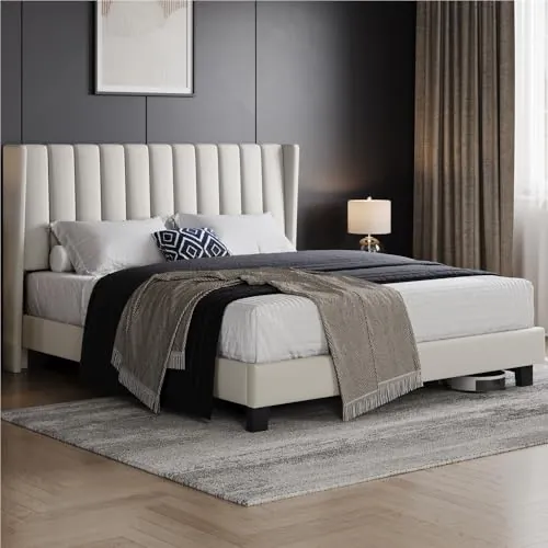 Yaheetech Cama tapizada con Cabecero Acolchado 160x200cm Color Beige