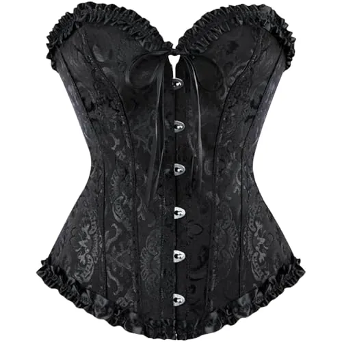 riou Corset Top Mujer Corset Sexy Encaje Satén Overbust Cintura Gótico Disfraz Bustier Cincher Abdomen Faja Corsé Atractivo Adelgazar Shapewear Lencería Vintage Bustier para Carnaval Fiesta